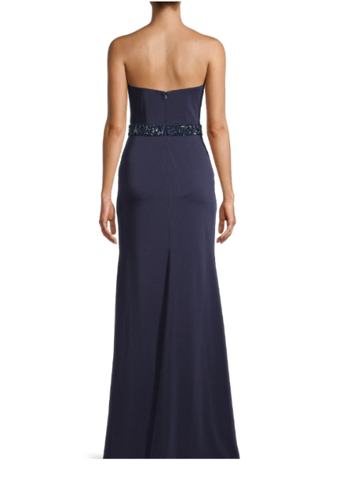 Strapless Bead-Embellished Gown Blue