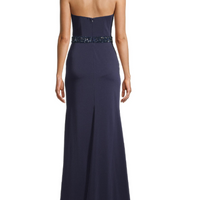 Strapless Bead-Embellished Gown Blue