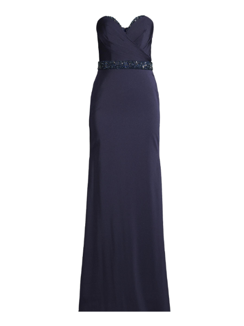 Strapless Bead-Embellished Gown Blue