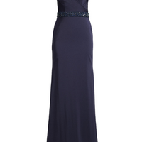 Strapless Bead-Embellished Gown Blue