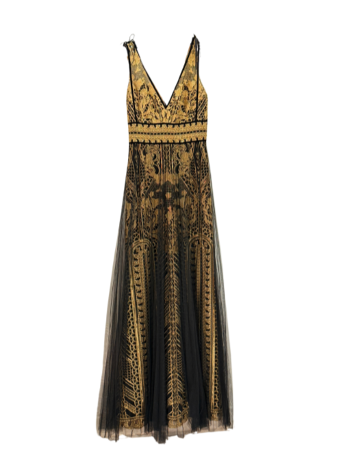 Embroidered Sleeveless Column Gown Gold
