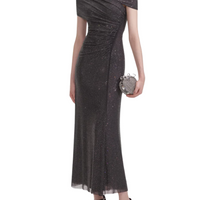 Slate Rhinestone Mesh Cut Out Midi Dress Grey