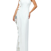 Lattice One Shoulder Rosette Frill Gown White
