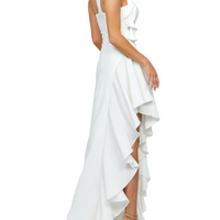 Lattice One Shoulder Rosette Frill Gown White