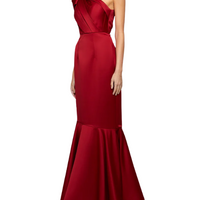 Juddy One Shoulder Ruched Gown Red