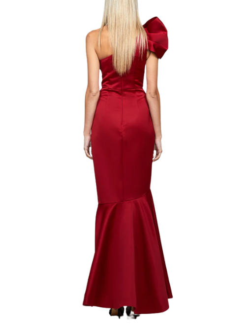 Juddy One Shoulder Ruched Gown Red