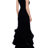 Ruffle Tier Velvet Dress Black
