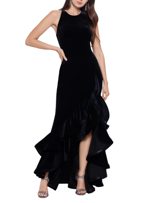 Ruffle Tier Velvet Dress Black