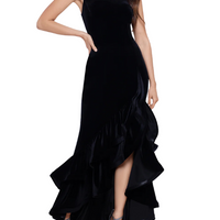 Ruffle Tier Velvet Dress Black