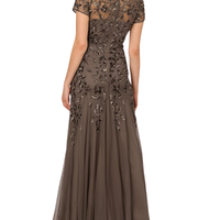 Floral Embroidered Beaded Trumpet Gown