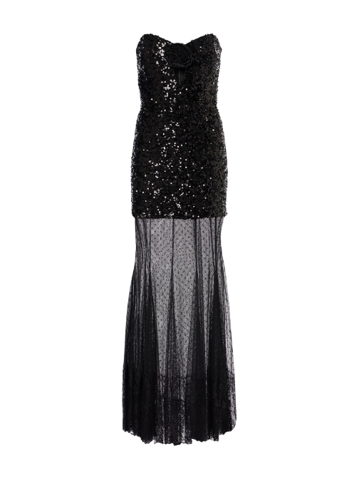 Diana Sequined Mesh-Trimmed Gown Black