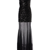 Diana Sequined Mesh-Trimmed Gown Black