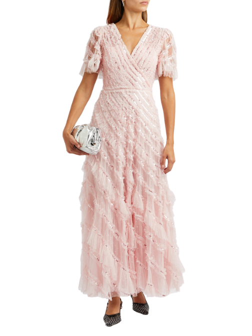 Spiral Sequin-Embellished Tulle Gown
