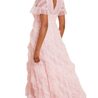 Spiral Sequin-Embellished Tulle Gown