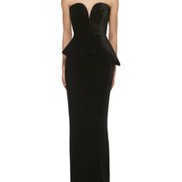 Strapless Velvet Peplum Gown Black