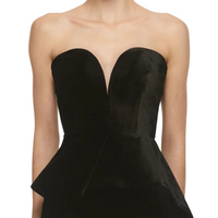 Strapless Velvet Peplum Gown Black