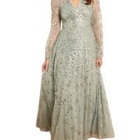 Leila Dot V-Neck Ankle Gown Green