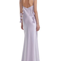 Lilac Flower Satin Maxi Dress Purple