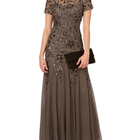 Floral Embroidered Beaded Trumpet Gown