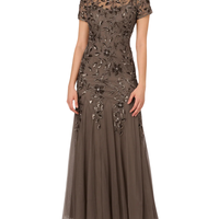 Floral Embroidered Beaded Trumpet Gown