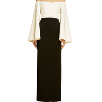 Solace London Eliana Maxi Dress in cream and black front view – elegant asymmetric evening gown rental Hong Kong