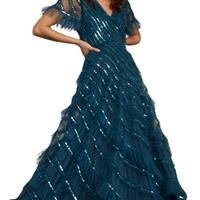 Spiral Sequin V-Neck Ankle Gown
