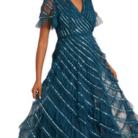 Spiral Sequin V-Neck Ankle Gown