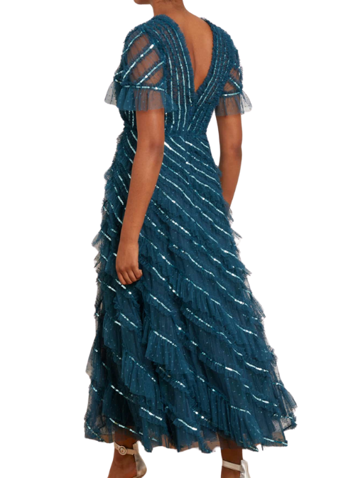 Spiral Sequin V-Neck Ankle Gown