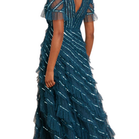 Spiral Sequin V-Neck Ankle Gown