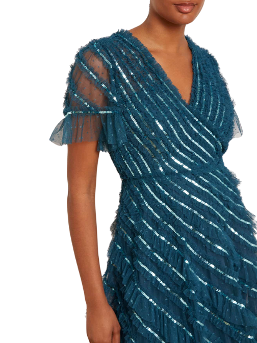 Spiral Sequin V-Neck Ankle Gown