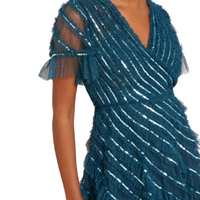 Spiral Sequin V-Neck Ankle Gown