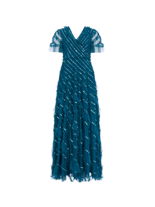 Spiral Sequin V-Neck Ankle Gown