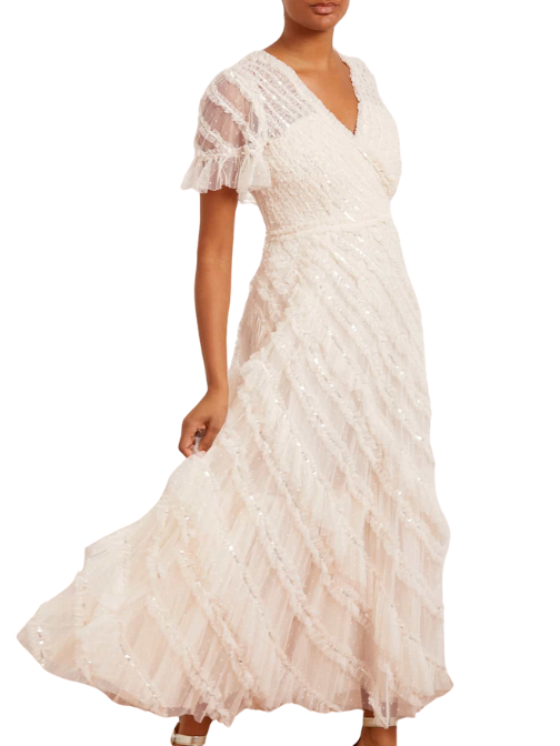 Spiral Sequin V-Neck Ankle Gown