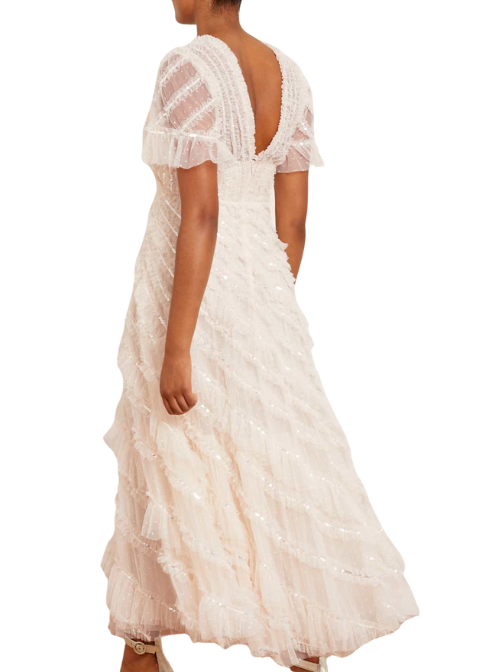 Spiral Sequin V-Neck Ankle Gown