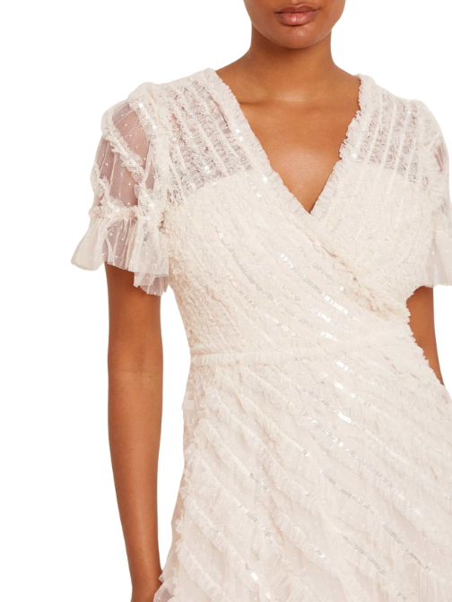 Spiral Sequin V-Neck Ankle Gown