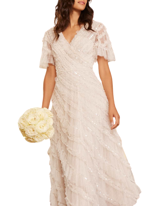 Spiral Sequin V-Neck Ankle Gown