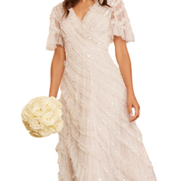 Spiral Sequin V-Neck Ankle Gown