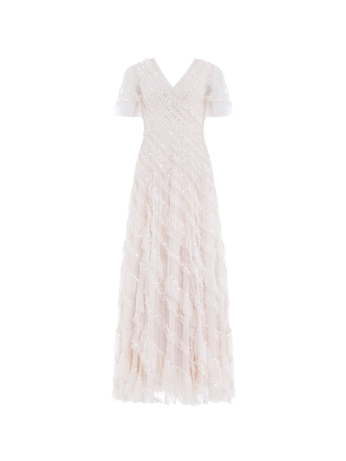 Spiral Sequin V-Neck Ankle Gown