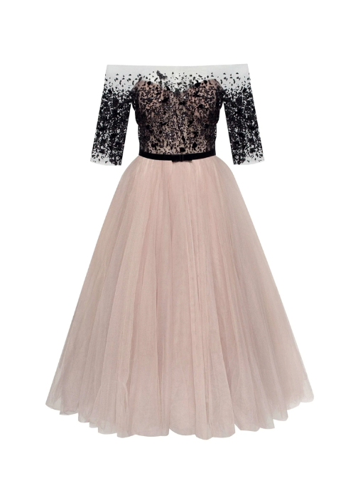Strapless Midi Tulle Dress Black