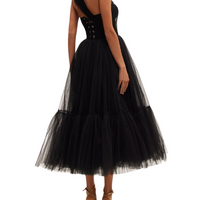 One-Shoulder Cocktail Tulle Dress Black