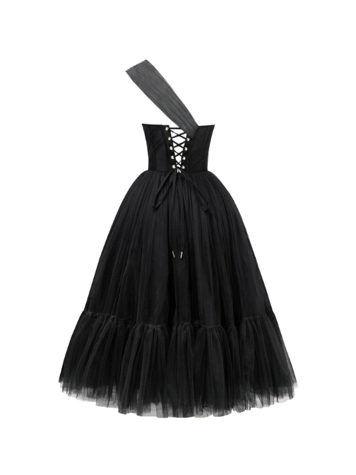 One-Shoulder Cocktail Tulle Dress Black