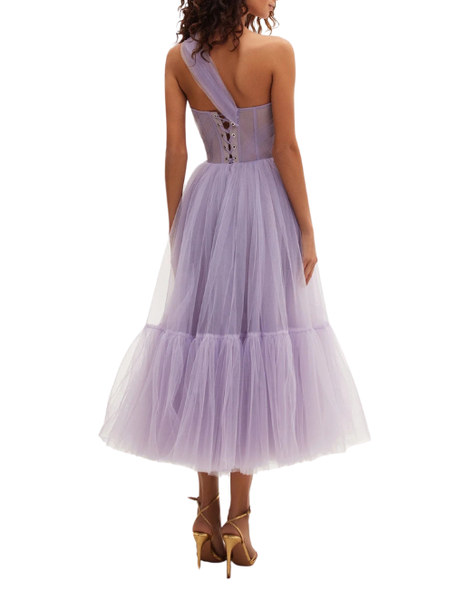One-Shoulder Cocktail Tulle Dress Purple