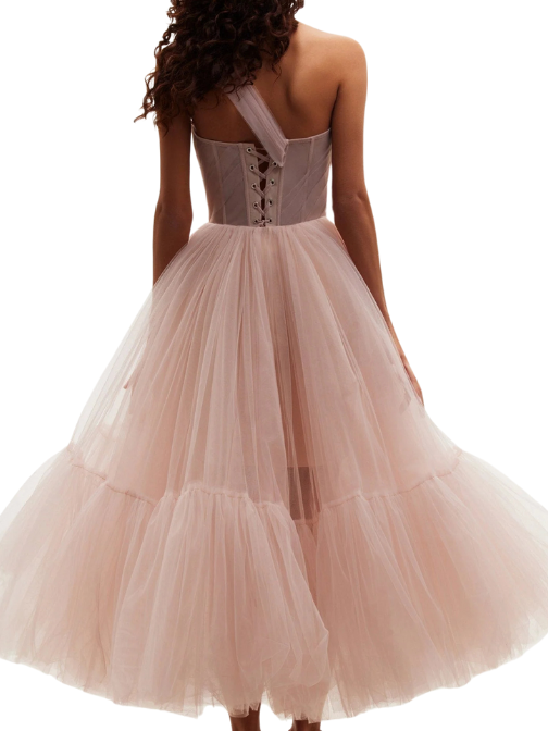 One-Shoulder Cocktail Tulle Dress Pink