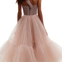 One-Shoulder Cocktail Tulle Dress Pink