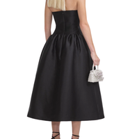 Black Taffeta Contrast Bow Midi Dress