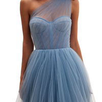 One-Shoulder Cocktail Tulle Dress Blue