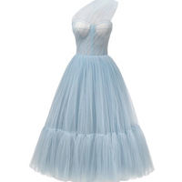 One-Shoulder Cocktail Tulle Dress Blue