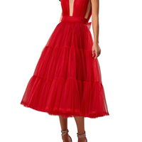 Tender midi plunging neckline cut out dress Red