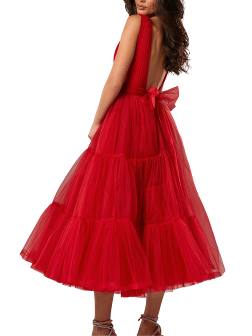 Tender midi plunging neckline cut out dress Red