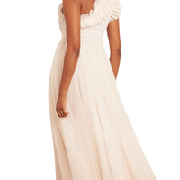 Raindrop Bodice One-Shoulder Ankle Gown Champagne